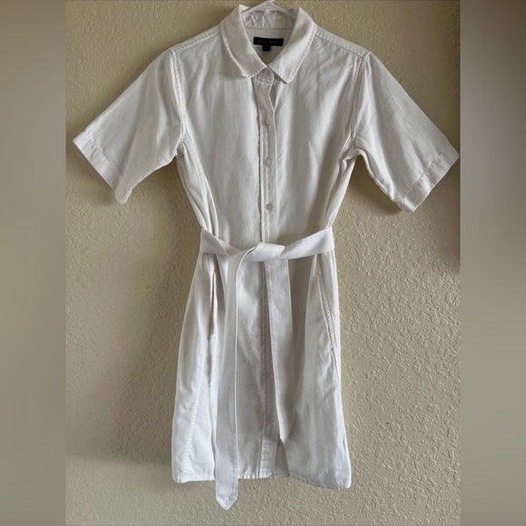 Banana Republic Women’s Dress XS Button Down With Tie Belt Cotton Pockets White - Picture 1 of 11